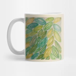 Watercolor Leaves in blue green yellow teal Mug